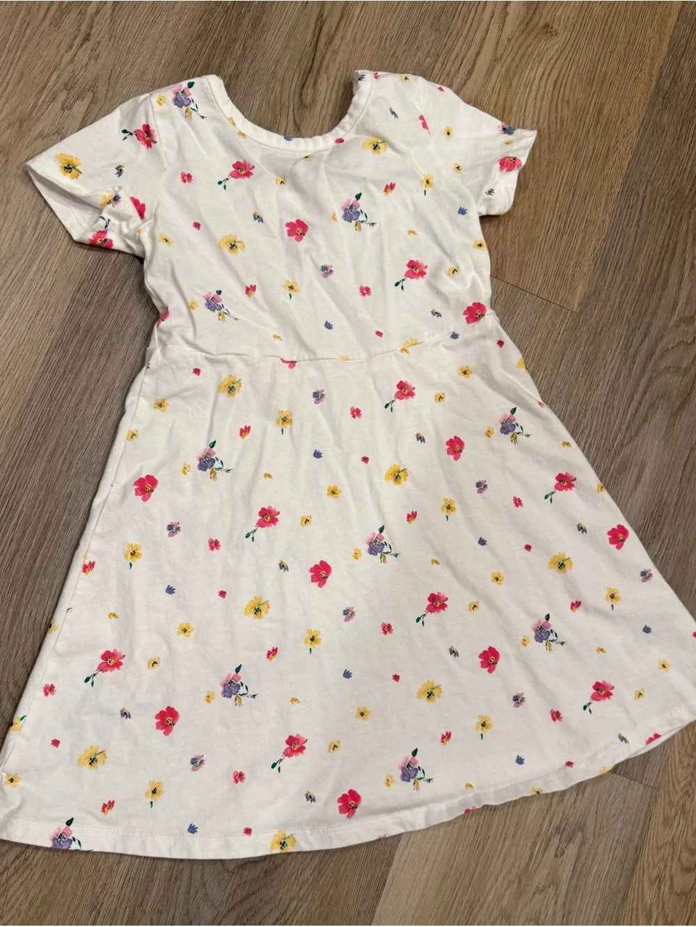 GAP White Floral Short-Sleeve Cotton Dress with Pink and Yellow Flowers
